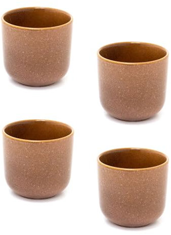 Carousel Home Pack of 4 Natural Brown Reactive Glaze Ceramic Plant Pot | Indoor Cachepot Planter for Succulents and Flowers - 8cm