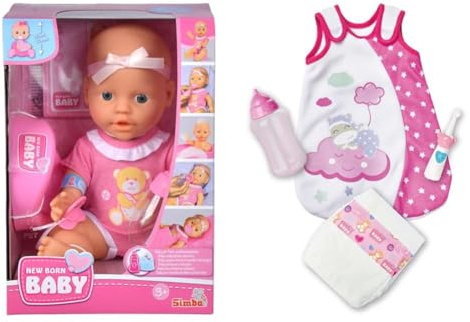 Simba 105030069 - New Born Baby Puppe, Vollvinylpuppe & 105400001 - Laura Gute Nacht Babyzubehör, Schlafsack