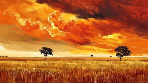 Malen nach Zahlen Erwachsene, DIY Malen nach Zahlen Sonnenuntergang, 140x80cm DIY Herbst mit Pinsel und Acrylfarben, Set Malen nach Zahlen ab 6 7 8 9 10 11 12 Jahre Mädchen Jungen Teenager Geschenke