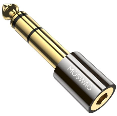 MOSWAG Headphone Adapter, 6.35mm Male to 3.5mm Female adapter, 1/8 to 1/4 adapter for Audio Cable, Amplifier, Desktop, Laptop, Tablet, Ditiqal Piano, Mp3, Headset Microphone (1Pack)