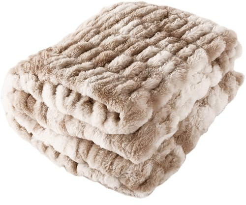 Lavish Home Übergroße Kunstfelldecke, gerüschtes Polyester, Queen-Size-Bett für Bett oder Couch, 152,4 x 203,2 cm, Taupe
