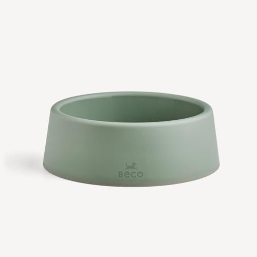 Beco Dog Bowl - Food & Water Steady Bowl, Recycled Plastic, Non-Slip Rubber Base, Olive Green, Large