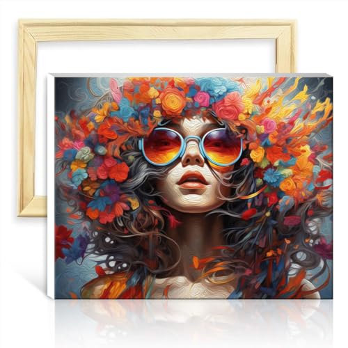 TANGFEIY Ölgemälde „Blumenfrau“ für Kinder und Erwachsene, digitales Malen, Acrylbilder, Zahlen mit Pinseln, Kunsthandwerksprojekt für Zuhause, Wanddekoration, Geschenke, mit Rahmen (30 x 40 cm)