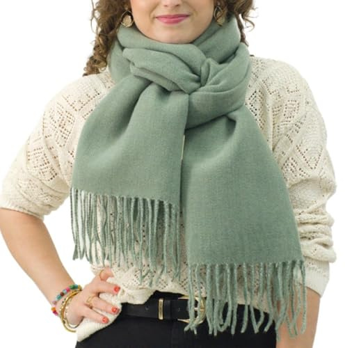 Xifrika langer Damenschal mit Fransen in Dunkelbraun – weiches, warmes und elegantes Tuch, Schalgröße 200x64 cm. Warm und ideal für den Winter