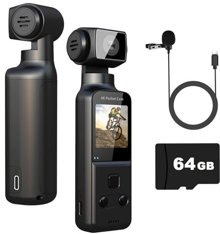 ZOMFOM 4K Body Camera with External Microphone, Mini Video & Audio Pocket Cam 270° Rotation Camera for Outdoor Sport, Bike, Travel, Police Law Enforcement, Personal Civilians, 64GB Included
