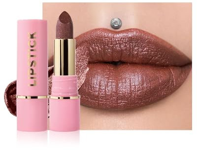 Diamond Shimmer Lippenstift, Braun Glitzer Hydrating Lipstick, Smooth Creamy Texture, Langlebig Wasserfest, Non-Stick Cup, Hochpigmentierte Metallic Lip Balm Lippen Makeup, Geschenke für Frauen-08