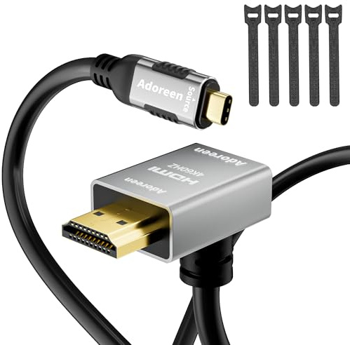 Adoreen Cavo HDMI 4K a 60Hz 2K USB C ad angolo di 90 gradi verso l'alto, 3,1 m, sottile HDR tipo C 3.1 a HDMI 2.0, cavo adattatore Thunderbolt 3/4 per MacBook, iPhone 16/15, iPad, Galaxy, Surface