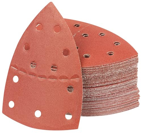 PMIQSA 100 Fogli Triangoli Carta Vetrata Grana 150 | Triangoli Abrasivi Delta ,152x105mm Fogli Abrasivi a 11 fori a Strappo Assortiti per Levigatrice Carta Abrasiva Levigatrice