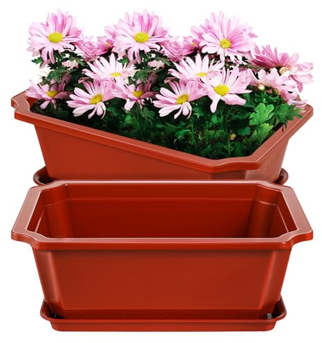 HANABASS Set di 2 grandi fioriere quadrate con fori di drenaggio, vaso basso durevole per vivaio, bonsai, giardino, balcone, 42 x 30 x 16,5 cm