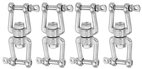 sourcing map Gancho giratorio doble M4 resistente, acero inoxidable 304, mandíbula con extremo x cadena de mandíbula, anillo de grillete giratorio, carga 90 kg para colgar, paquete de 4