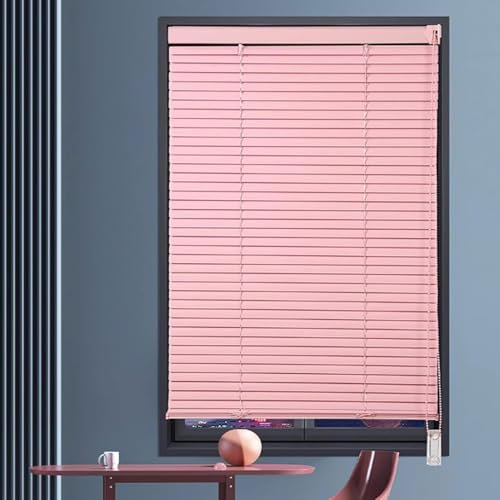 HUHJYUGE Jalousie Ohne Bohren, Jalousie Aluminium, Lichtfilter Jalousien, Metall Lamellen Horizontal Jalousien, Verdunkelung, Sonnenschutz, Sichtschutz, für Fenster & Tür (Pink 65x120cm)