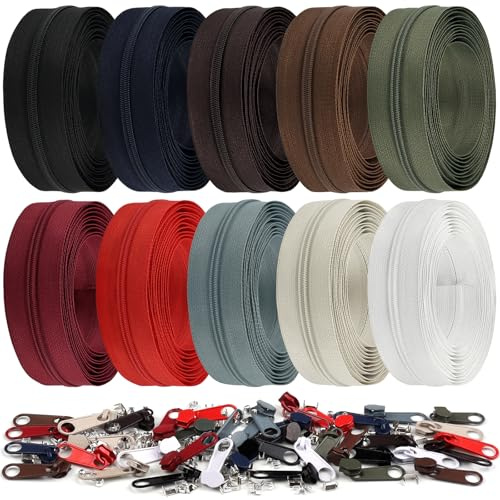 DOITEM Cremalleras de nailon de 3 mm de 28 m con cierre deslizante y cremallera para costura y manualidades, 10 colores