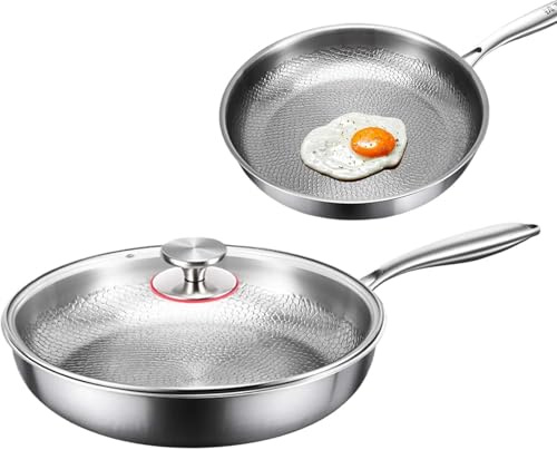BUNQQF Padella in Titanio Pro Martellato 26/28/30cm - Antiaderente Antigraffio con Coperchio, Padella Nutrizionale Multifunzionale per Cucina Professionale e Domestica (30cm)