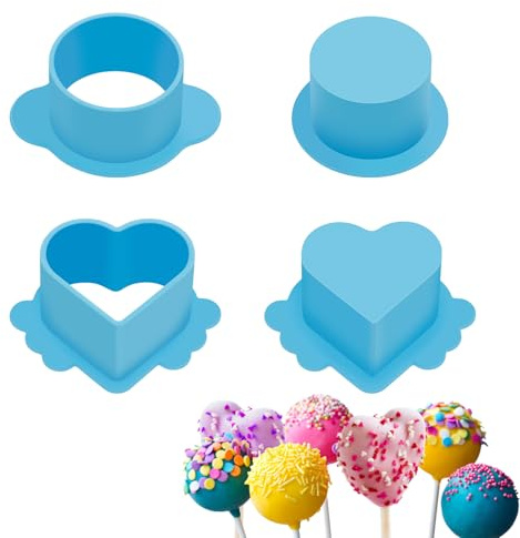 SUPPUIMNT 2 Stück Cake Pop Ausstecher, Backform Plastikkuchen Popschneider Ausstecher Set Kunststoff Kreis und Herz Cake Pusher Bedruckt für Küche Geeignet Backen Küche Hochzeitstorten Party Desserts