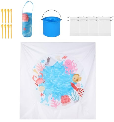 Piscina Playa Infantil | Piscina Exterior 198x198 cm,Manta Impermeable Plegable 2 en 1 para Exteriores Camping Picnic Juegos Acuáticos