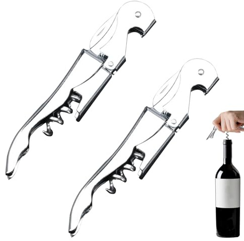 Lot de 2 Limonadier Professionnel avec Coupe-Capsule, Ouvre Bouteille en Acier Inoxydable, Tire-bouchon Sommelier 3 en 1 Couteaux, Finition Argentée pour Bière,Vin