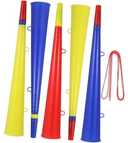 FIXOSHEE 5 Piezas Trompetas de Plástico Ligeras para Animar Eventos Deportivos Fiestas y Graduaciones Colores Mezclados Accesorios Portátiles para Aficionados y Celebraciones