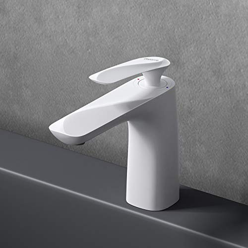 Mai & Mai Armatur Wasserhahn Bad Weiß Einhebelmischer 16.5 cm | Badarmatur Waschbeckenarmatur aus Messing, Einhebelbedienung DIN-Anschlüsse, WAM-7201