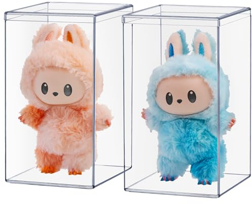 STORi Clear Plastic Stackable Display Case with Lid, Set of 2, Store Figurines, and Plush Collectibles, Box for Action Figures, Made in USA