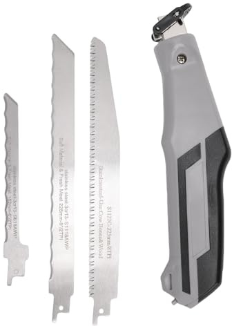 Mini Hacksaw Hand Saw Set, Self Locking Hand Saw Kit with 4 Stainless Steel Blades Ergonomic TPR Grip and Quick Blade Change for Wood Cutting