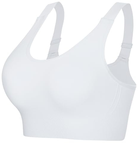 Leversic Top Palestra Donna Reggiseno Sportivo con Spalline Larghe Regolabili Schiena Reggiseni Sportivi Supporto Medio-Alto Running, Fitness, Yoga Bianco L