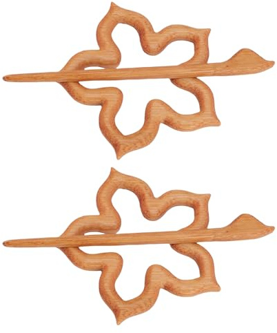 AOWINHIT Broche à Fleurs en Bois Faite à la Main, Boucle D'écharpe élégante pour Femmes, Cadeau de Pull de Robe, 2 Pièces, Broche en Bois pour Collier