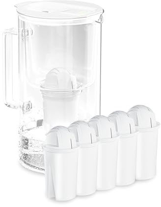 Wessper jarra agua cristal 2l con Contador LED, 5 filtros classic - Blanco | jarra filtradora de agua, filtro carbon activo, jarra con filtro de agua classic, sin BPA