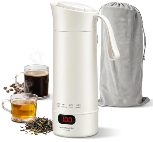 Hervidor Agua Electrico Pequeño Portatil,400ML Hervidor de Viaje-4-Temperaturas para Hacer Leche Café y Té Perfecto para llevar de vacaciones