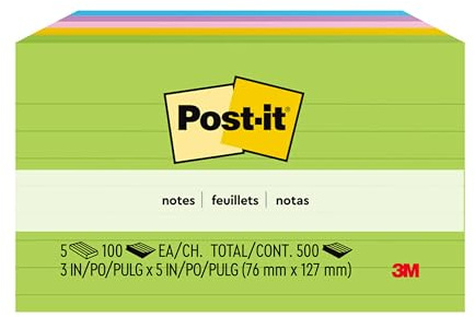 Post-it Notes, 3 in x 5 in, 5 Lined Sticky Notes Pads, 100 Sheets per Pad, Floral Fantasy Collection, School Supplies and Oﬃce Products