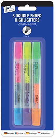 Just stationery Double Ended Highlighter - Assorted Colours (Pack of 3), 4068