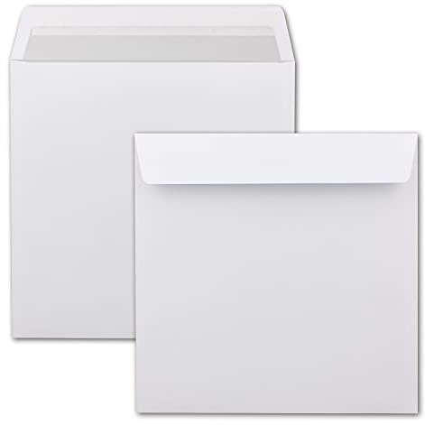 Briefumschläge Quadratisch 220 x 220 mm - Weiß mit grauem Innendruck - 75 Stück - EXTRA QUALITÄT - 100 g/m² - 22 x 22 cm - Für ganz besondere Anlässe! - Haftklebung - Qualitätsmarke: Gustav NEUSER