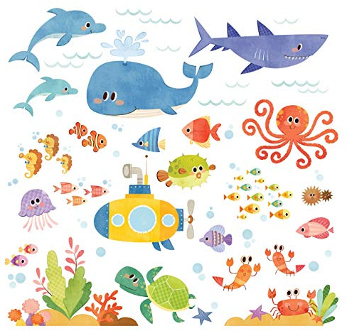 Decowall DS-8009 Abenteuer auf See Meerestiere Tiere Wandtattoo Wandsticker Wandaufkleber Wanddeko für Wohnzimmer Schlafzimmer Kinderzimmer (Englische Ver.) (Klein)