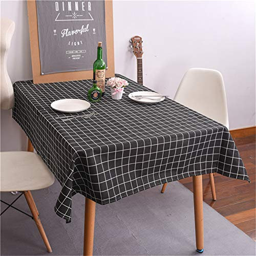 Baumwolle Leinen Tischdecke Abwaschbar, Fansushop Kariert Eckig Garten Pflegeleicht Schmutzabweisend Tischtuch Fleckschutz Schmutzabweisend Tischwäsche Outdoor (120x160cm,schwarz)