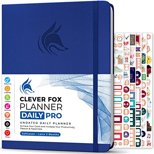 Clever Fox Planner Daily PRO - Daily Life Planner and Gratitude Journal to Increase Productivity, Time Management and Hit Your Goals, Undated, A4 Size - 21.5x28cm, Lasts 3 Months (Royal Blue)