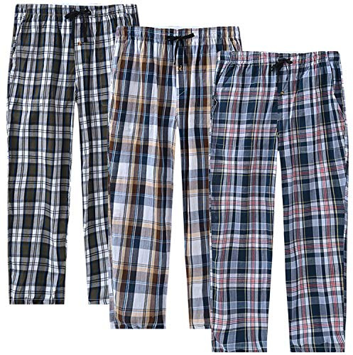 MoFiz Homme Bas de Pyjama Pantalons Longs de Salon à Carreaux Léger Coton et Polyester Vêtements de Nuit avec Poches