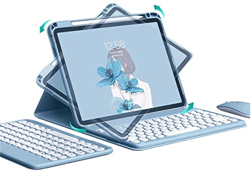 GOOVEN Custodia per tastiera per iPad 9a 8a 7a generazione 10,2, con mouse rotante a 360°, supporto magnetico staccabile Bluetooth tastiera Folio cover posteriore trasparente con portapenne integrato