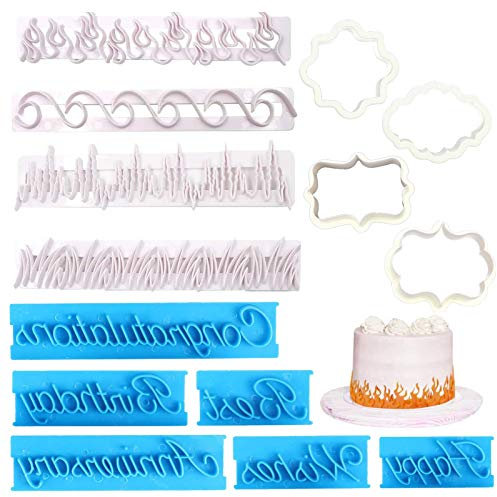 14 Piezas Molde Para Estampado De Pastel De Fondant Del Alfabeto Molde De Letras De Impresión Seguro y Saludable, Para Pasteles De Cumpleaños, Masa, Fondant, Familia, Pastelería—Blanco + Azul