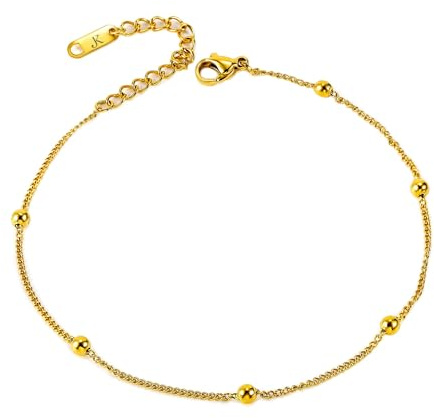 Kim Johanson Edelstahl Damen Fußkettchen *Yuna* in Silber, Gold & Roségold Fußkette mit 6 Kugeln | Wasserfest | Frauen Boho Schmuck | Verstellbar inkl. Schmuckbeutel
