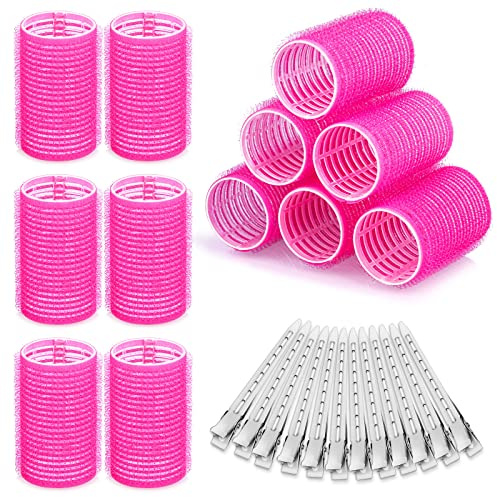 Hair Curlers Rollers, 12Pcs Hair Rollers Hair Curlers Self Grip Holding Rollers with 12 Pcs Hair Clips for Long Medium Short Thick Fine Thin Hair Bangs Volume