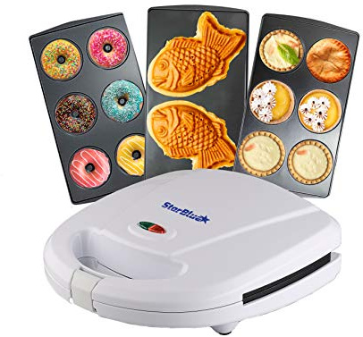 Mini-Donuts Maker, Mini-Pie and Quiche Maker, Taiyaki Maker – NEW 3 in 1 Three Slices Detachable Dessert Maker by StarBlue – White AC 110-120V 50/60Hz 700-800W