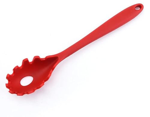 Tenedor de silicona para pasta (11.5 pulgadas), resistente al calor hasta 248.9 °C, diseño higiénico de una pieza, colador de espaguetis y tenedores de pasta para servir (rojo)