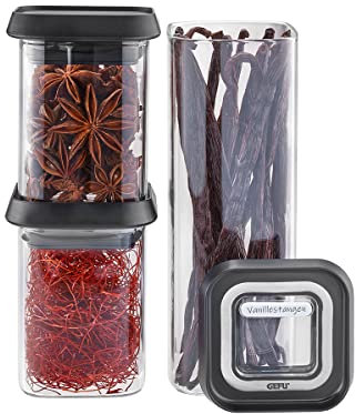 GEFU Vorratsdosen-Set PANTRY Mini - luftdichter Deckel, Vorratsglas für Lebensmittel, Vorratsbehälter aus Glas, Gewürzgläser spülmaschinenfest, 3-teilig