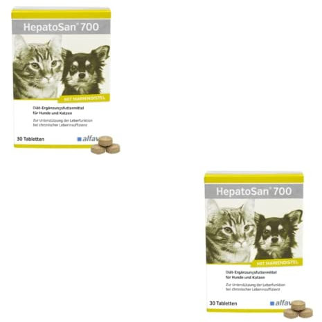 Alfavet HepatoSan 700, Doppelpack, unterstützt den Leberstoffwechsel, Nahrungsergänzung für Hunde und Katzen, 2 x 30 Tabletten à 700 mg