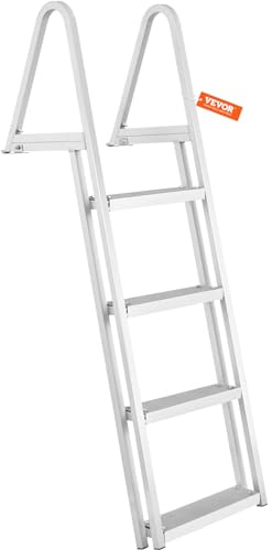 VEVOR Removable Dock Ladder 4 Steps, 350 lbs Load Capacity, Pontoon Boat Ladder with 4'' Wide Step & Nonslip Mat for Ship/Lake/Pool/Marine Boarding