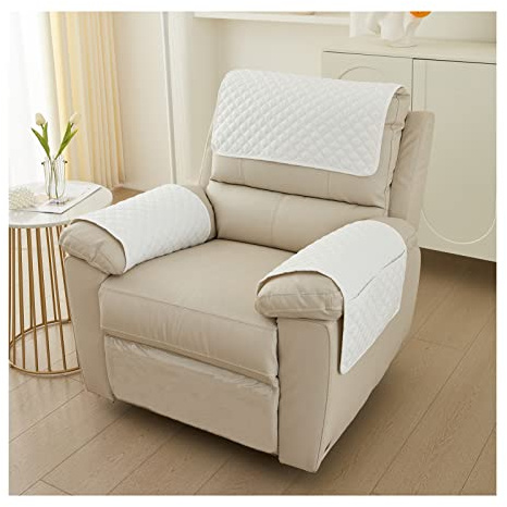 NUNOMO Funda para Reposabrazos y Reposacabezas de Sofá, Protector de Muebles Acolchado para Sillón Reclinable (Marfil, Juego de 3 Piezas de 1 Plaza)