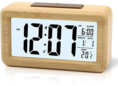 Dsaren Wecker Digital Holz Retro Wecker Analog Ohne Ticken Alarm Clock Digitaluhr Tischuhr mit Snooze Nachtlicht für Kinder Schlafzimmer Nachttisch Büro (braun)