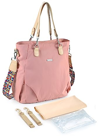 SONARIN Stilvolle Wasserdichte Baby Wickeltasche,Große Kapazität Tragbare Reise Wickeltasche Umhängetasche Tragetasche Henkeltaschen Babytasche mit Kinderwagen Haken & Wickelunterlage