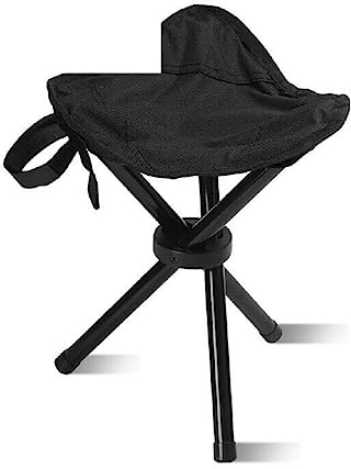 Optimal Products Portable 3 Leg Tripod Stool Folding Seat Camping Festival Travel Fishing Portable Chair Black Garden Patio Stool