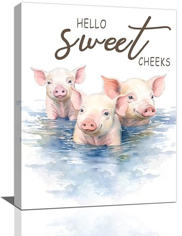 Lustiges Schweine-Badezimmer-Wandkunst, niedliches Badendes Schweinchen, Wanddekoration, Bauernhoftiere, Schweine, Leinwanddruck, Hello Sweet Cheeks, gerahmt, modernes Heimkunstwerk, Dekorationen für