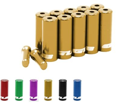 Fahrrad Endkappe 10 Stück Aluminium Bremszug Schaltzug 10 + 2 Set Endhülse für 4mm Schaltzughülle oder 5 mm Bremszughülle Caps mehrere Farben Bowdenzug (4 mm, Gold)